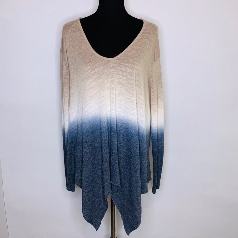 Young Fabulous Broke tan blue ombré tie dye asymmetrical tunic size Small